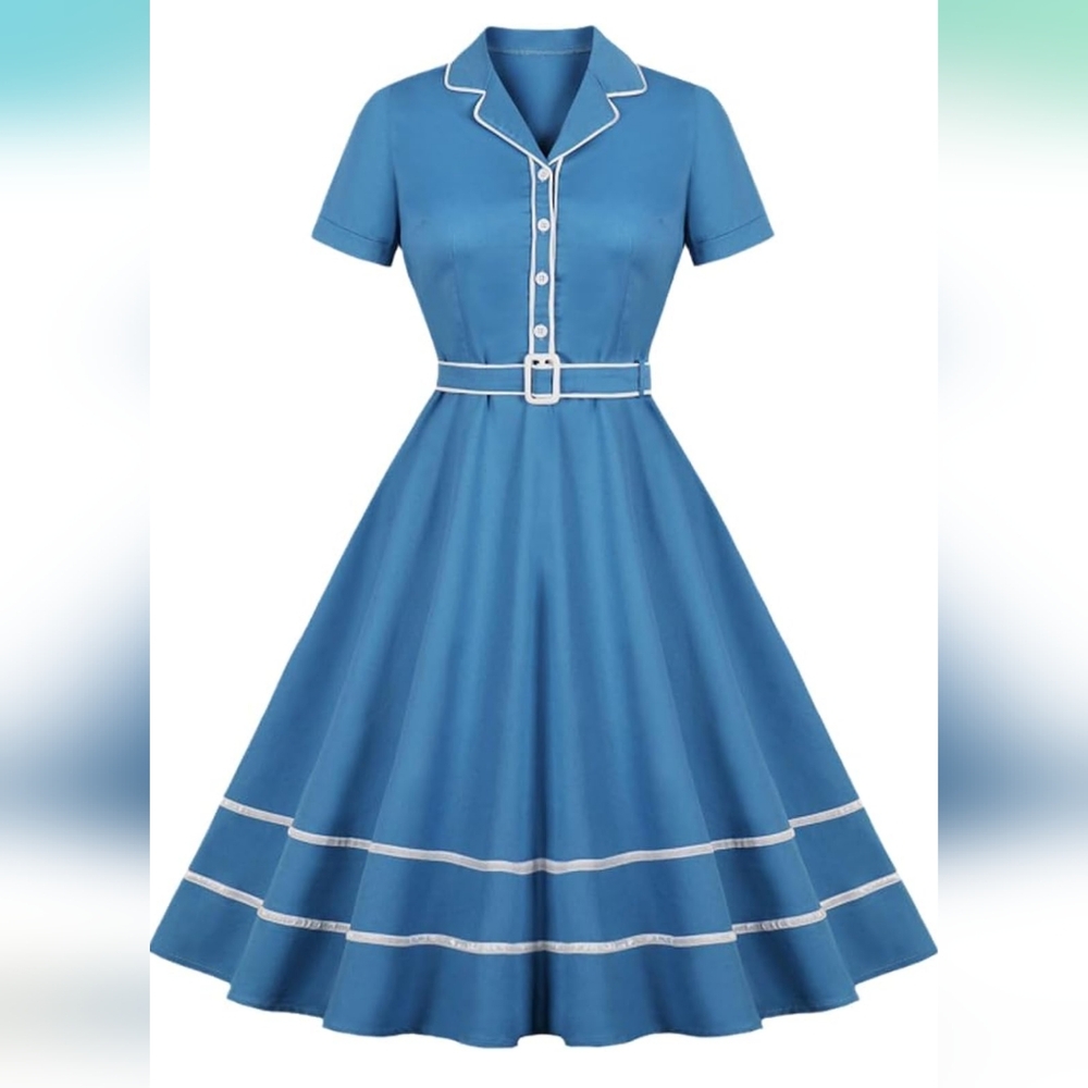 Retro 90s Style Pinup Dress w/ Belt Sz Large